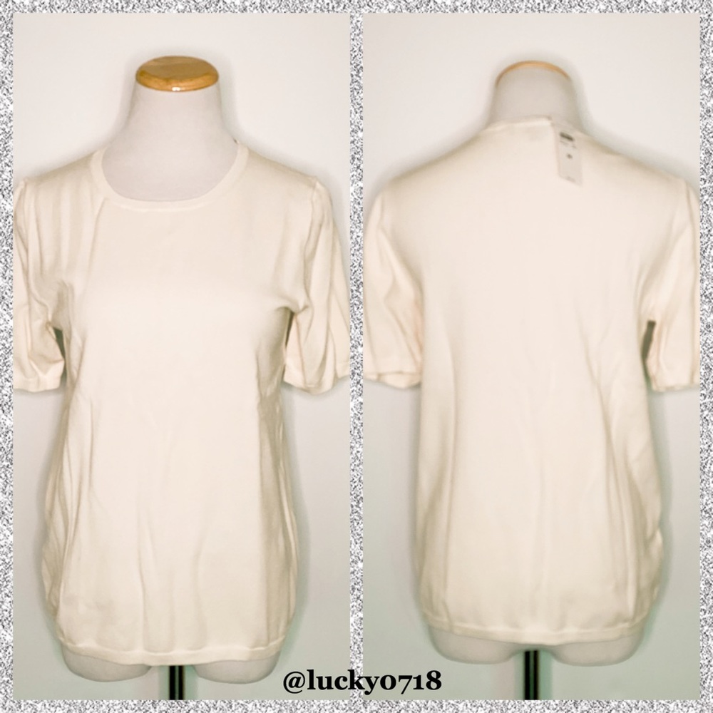 Ann Taylor NWT Cream Seasonless Short Sleeve Top M - Picture 2 of 7